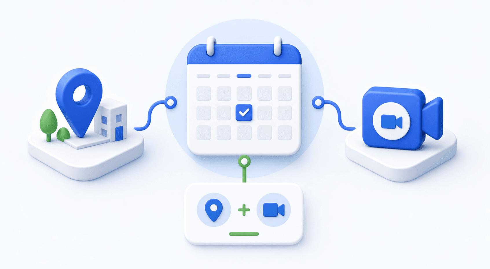 Booking calendar connected to both a physical venue and an online meeting