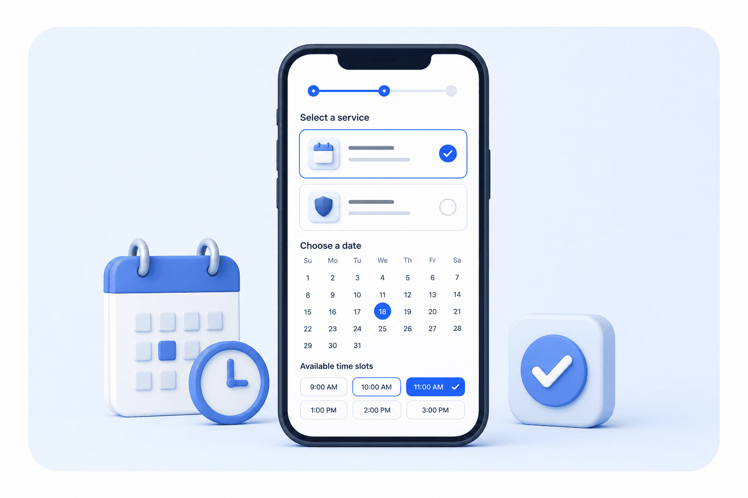 Customer choosing a service, date, and available time on a phone